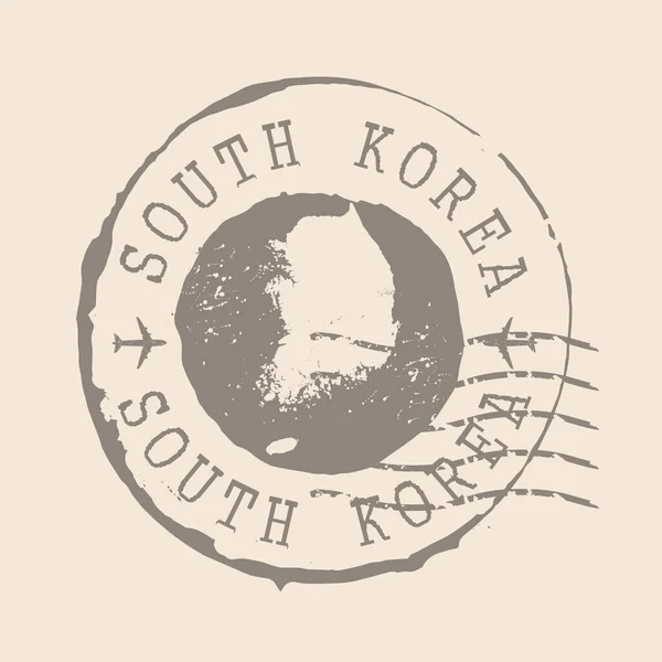 Sydkoreas Frimärke Karta Silhuett Gummi Tätning Designa Retro Travel Seal — Stock vektor