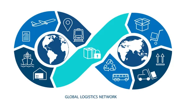 Globalna Sieć Logistyczna Mapa Globalnego Połączenia Partnerskiego Logistyki Kolorze Niebieskim — Wektor stockowy