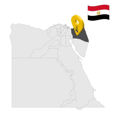 Location North Sinai Governorate on map Egypt. 3d location sign similar to the flag of  North Sinai. Quality map  with  provinces Egypt for your design. EPS10