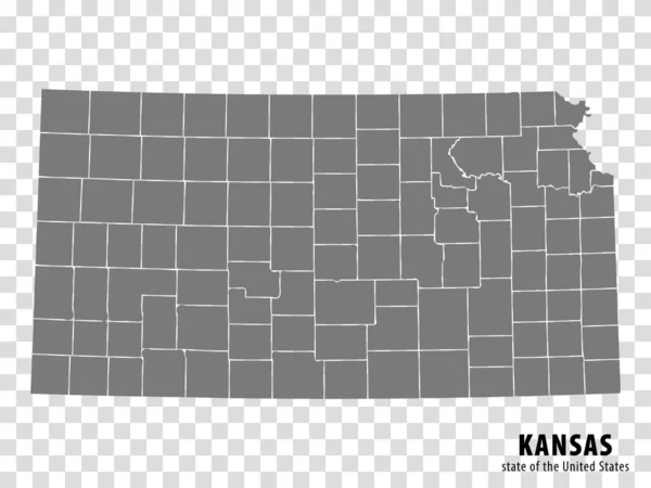 State Kansas Map Transparent Background Blank Map Kansas Regions Gray — 스톡 벡터