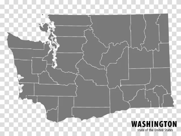 State Washington Map Transparent Background Blank Map Washington Regions Gray — Stockvektor