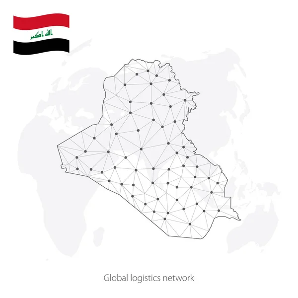 Global Logistics Network Concept Communications Network Map Iraq World Background — Archivo Imágenes Vectoriales