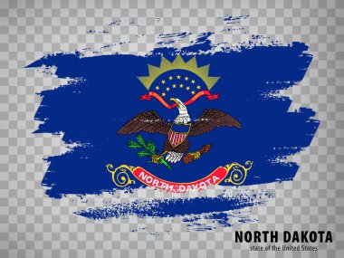 Flag of North Dakota from brush strokes. United States of America.  Flag State of North Dakota with title on transparent background for your web site design, app, UI. USA. Vector illustration. EPS10.