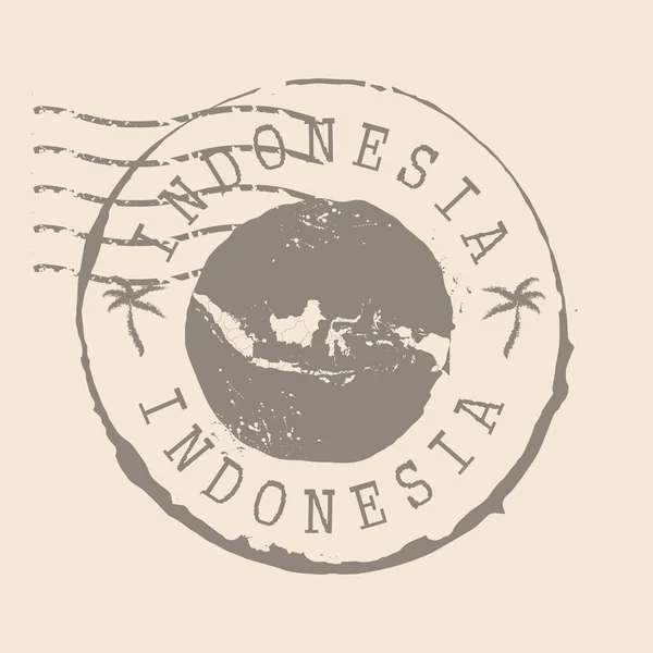Stamp Postal Indonesia Map Silhouette Rubber Seal Design Retro Travel - Stok Vektor