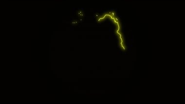 Almanya, siyah arkaplan üzerindeki Ülke Sınırı Haritası. Neon Lights renkli animasyon geçişi. Almanya bayrağı. Neon tarzı animasyon. 4k Çözünürlüğü.