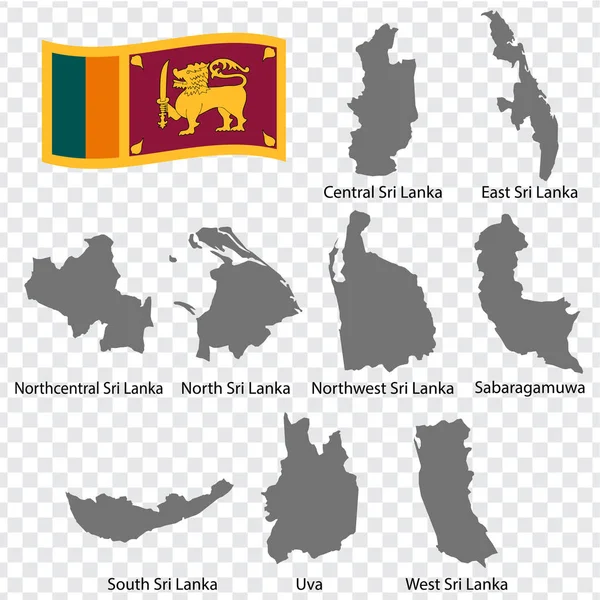 Nine Maps Provinces Sri Lanka Alphabetical Order Name Every Single — Vector de stock