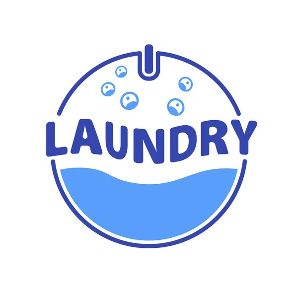 Çamaşır Logosu Konsepti Mavi Elbiseleri Için Köpüklü Çamaşır Makinesi Konsepti — Stok Vektör