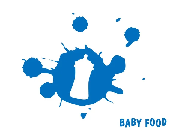 Baby Food Logo Template Illustration Baby Bottle Background Blue Blots — стоковый вектор