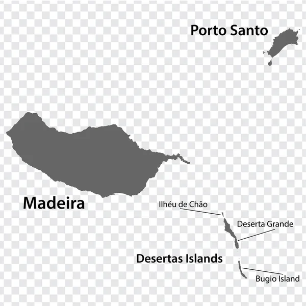 Blank Map Madeira Gray Every Island Map Titles High Quality — ストックベクタ