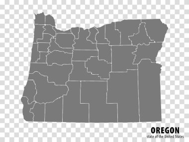 State Oregon map on transparent background. Blank map of  Oregon with  regions in gray for your web site design, logo, app, UI. USA. EPS10.