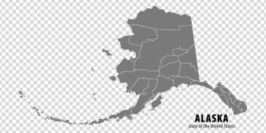 State Alaska map on transparent background. Blank map of  Alaska with  regions in gray for your web site design, logo, app, UI. USA. EPS10.