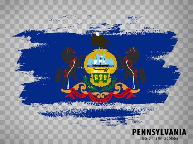 Flag of Pennsylvania from brush strokes. United States of America.  Flag State of Pennsylvania with title on transparent background for your web site design, app, UI. USA. EPS10.