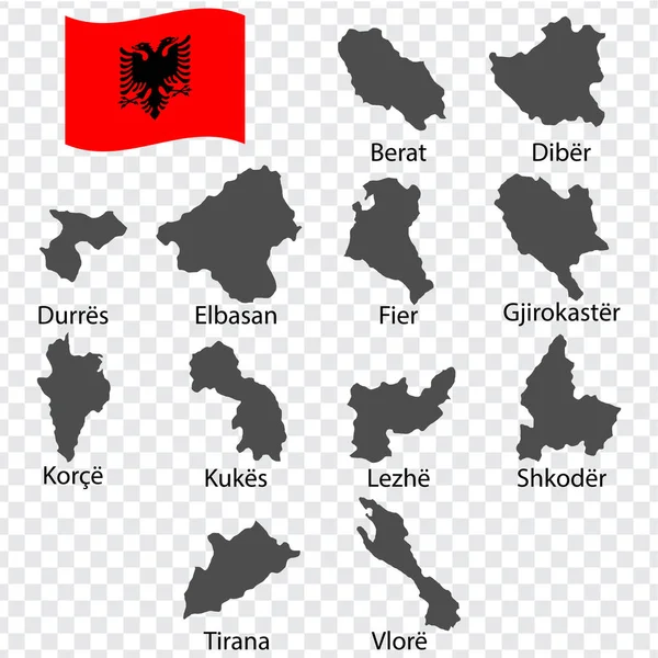 Twelve Maps Regions Albania Alphabetical Order Name Every Single Map — Stock Vector