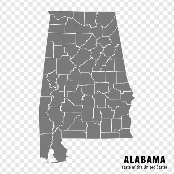 State Alabama Map Transparent Background Blank Map Alabama Regions Gray — Stock vektor