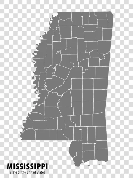 State Mississippi Map Transparent Background Blank Map Mississippi Regions Gray — Stock vektor