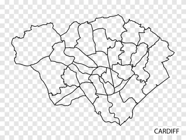 High Quality Map Cardiff City United Kingdom Borders Districts Map — Stok Vektör