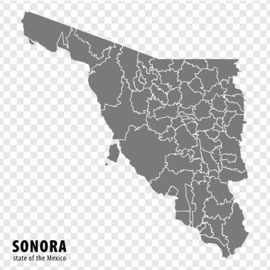State Sonora of Mexico map on transparent background. Blank map of  Sonora with  regions in gray for your web site design, logo, app, UI. Mexico. EPS10. clipart