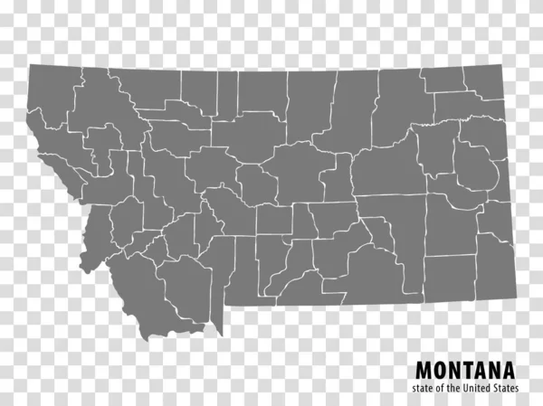 State Montana Map Transparent Background Blank Map Montana Regions Gray — Vettoriale Stock