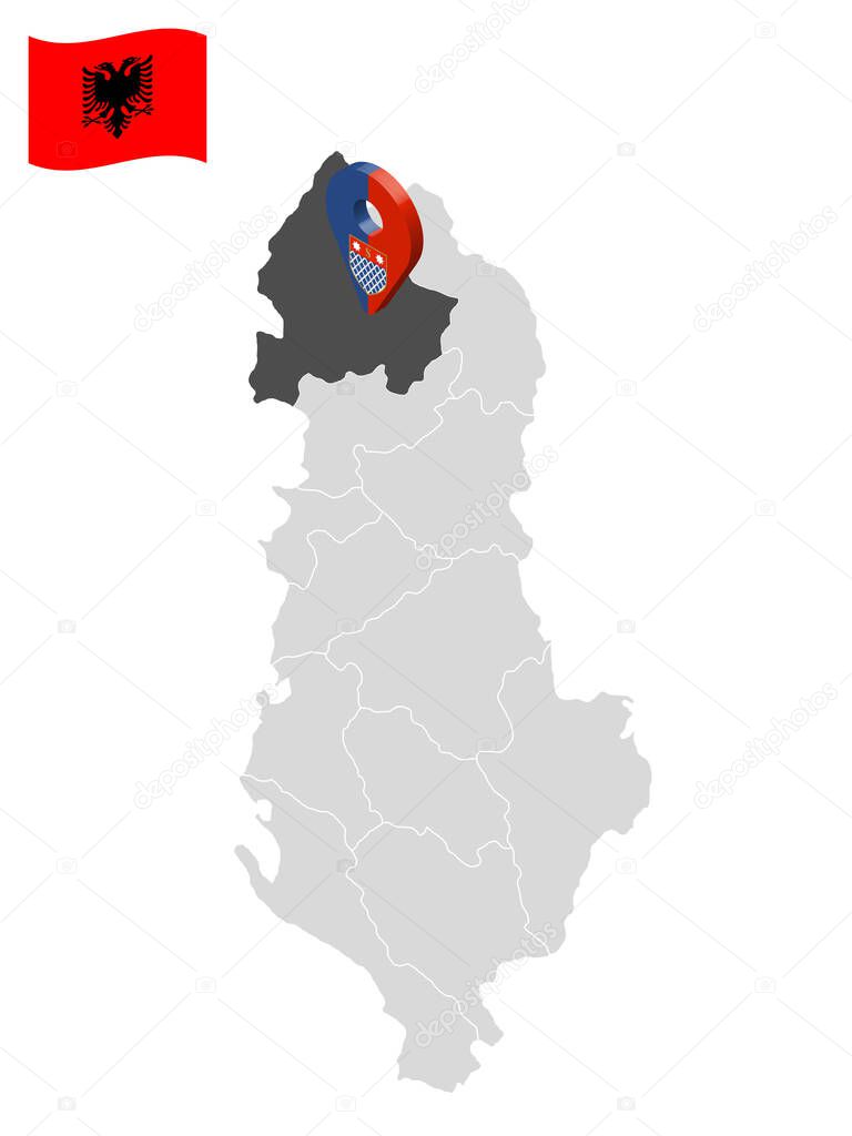 Location Shkoder County  on map Albania. 3d location sign similar to the flag of  Shkoder County. Quality map  with  Regions of the Albania for your design. EPS10