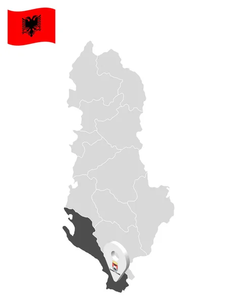 Location Vlore County Map Albania Location Sign Similar Flag Vlore — Stok Vektör