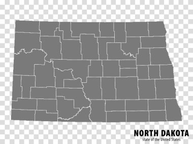Kuzey Dakota haritası şeffaf bir arkaplanda. Kuzey Dakota 'nın boş haritası web sitesi tasarımı, logo, uygulama, UI için gri bölgeler. ABD. EPS10.