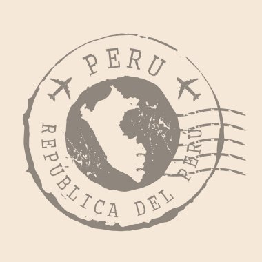Peru Posta Damgası. Siluet haritası, lastik mühür. Retro Seyahat Tasarımı. Tasarımınız için Peru Haritası grunge Mührü. EPS10