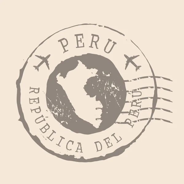 Timbre Postal Pérou Carte Silhouette Caoutchouc Seal Design Retro Travel — Image vectorielle