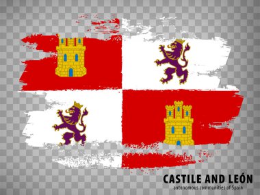 Kastilya bayrağı ve Leon fırça darbeleri. Bayrak Özerk Kastilya ve Leon internet sitenizin tasarımı, uygulaması, UI için şeffaf arka planda. İspanya Krallığı. Hisse senedi. EPS10.