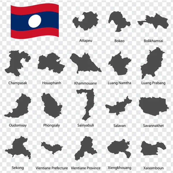 Laosz Tizennyolc Térképes Tartománya Ábécé Sorrendben Névvel Tartomány Minden Egyes — Stock Vector