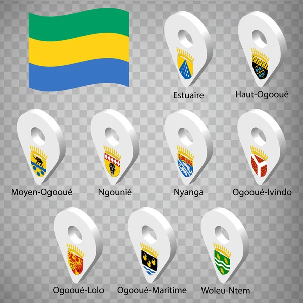 Neun Flaggen Der Provinzen Gabuns Alphabetische Reihenfolge Mit Namen Eine — Stockvektor