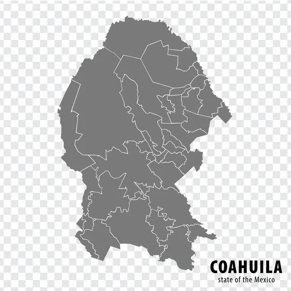 Mexikói Coahuila Állam Térképe Átlátható Háttérrel Blank Map Coahuila Regions — Stock Vector