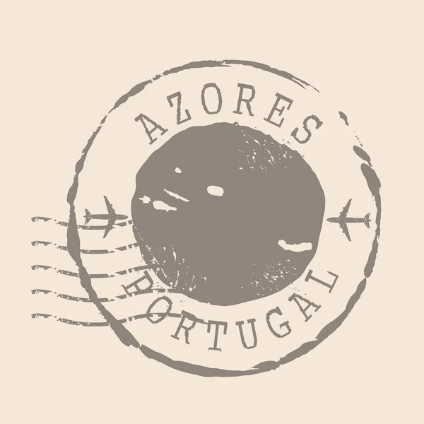 Poststempel Von Azoren Karte Silhouette Gummidichtung Design Retro Reisen Seal — Stockvektor