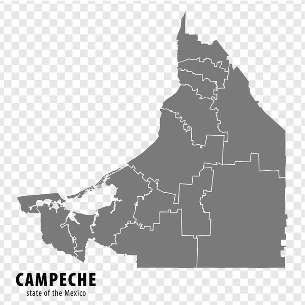 メキシコ地図のカンペチェ州は透明性のある背景にある ウェブサイトのデザイン アプリ Uiのための灰色の領域を持つCampecheの空白の地図 メキシコだ Eps10 — ストックベクタ