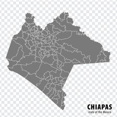 Meksika eyalet Chiapas haritası şeffaf arka planda. Web sitesi tasarımı, logo, uygulama ve UI için gri bölgeleri olan boş Chiapas haritası. Meksika mı? EPS10.