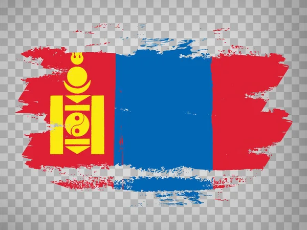 Flagge Der Mongolei Pinselstrich Hintergrund Flagge Der Mongolei Auf Transparentem — Stockvektor