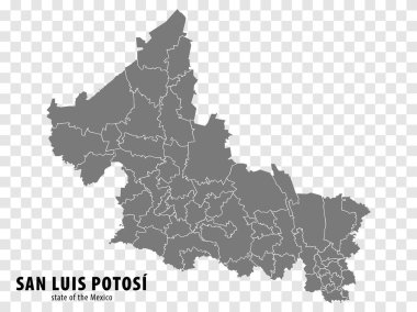 Meksika haritasından San Luis Potosi eyaleti şeffaf arka planda. Web sitesi tasarımı, logosu, uygulaması ve UI için gri bölgeleri olan San Luis Potosi 'nin boş haritası. Meksika mı? EPS10.