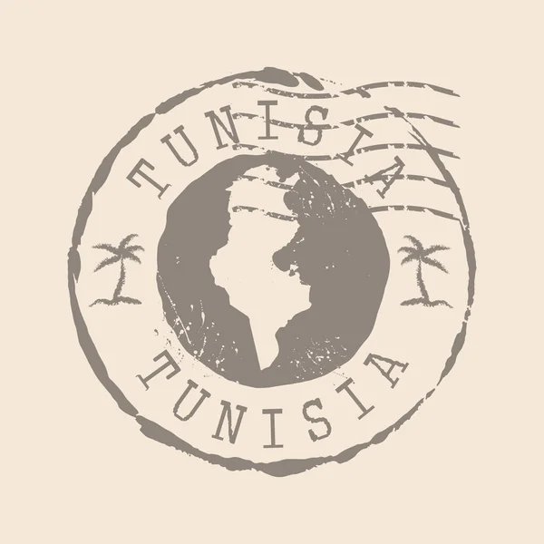 Poststempel Von Tunesien Karte Silhouette Gummidichtung Design Retro Reisen Seal — Stockvektor
