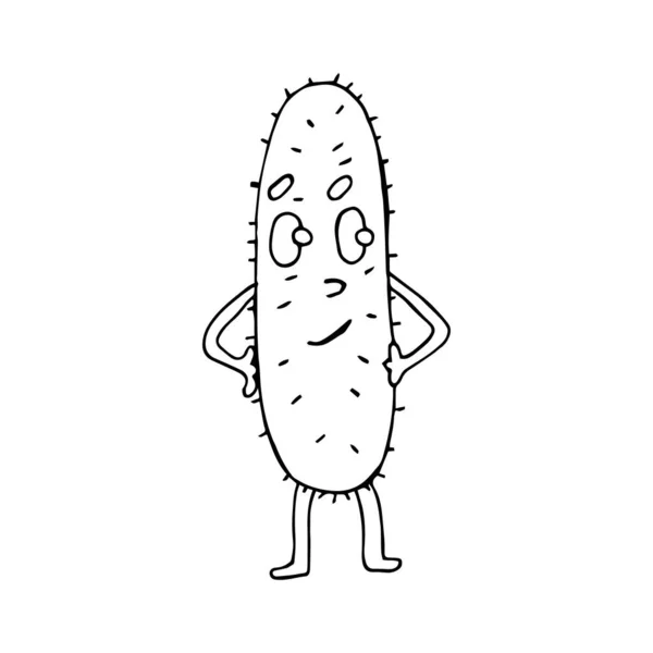 Funny cartoon character cucumber. Vegetables and fruits. Vector illustration. Isolated. Doodles. Comics. — Stok Vektör