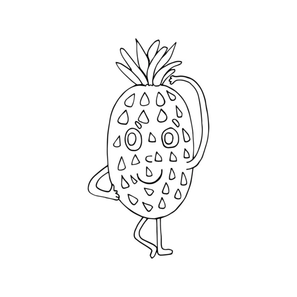 Drôle de personnage d'ananas dessin animé. Légumes et fruits. Illustration vectorielle. Isolé. Nouilles. — Image vectorielle