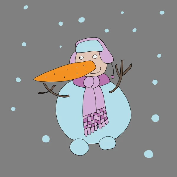 Забавный снеговик ловит снежинки.. — стоковый вектор