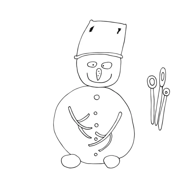 Esquema vectorial de un muñeco de nieve — Vector de stock