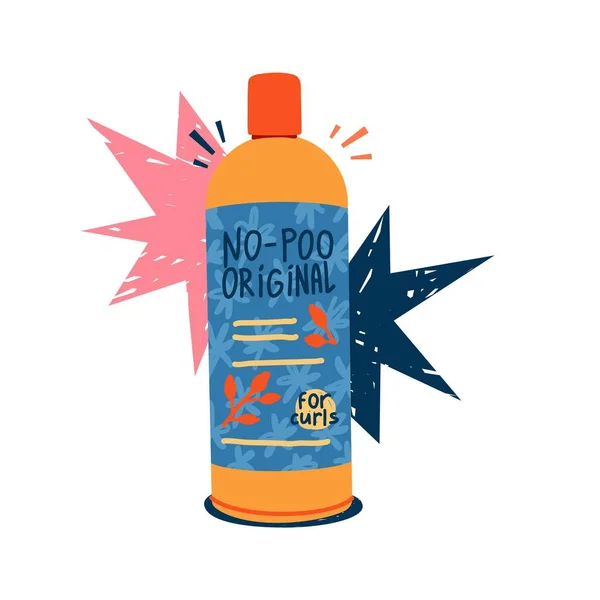 Illustration von Kosmetika für lockiges Haar. Lockiges Mädchen Methode. Styling-Verpackung für perverse Haare. Lockige Haarpflegeflasche. Doodle-Stil. Vektor lizenzfreie Stockvektoren