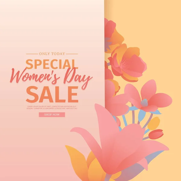 Banner for the International Womens Day. Flyer for March 8 with the decor of flowers. Invitations with the number 8 in the modern style with a pattern of spring plants, leaves and flowers. Vector — Wektor stockowy