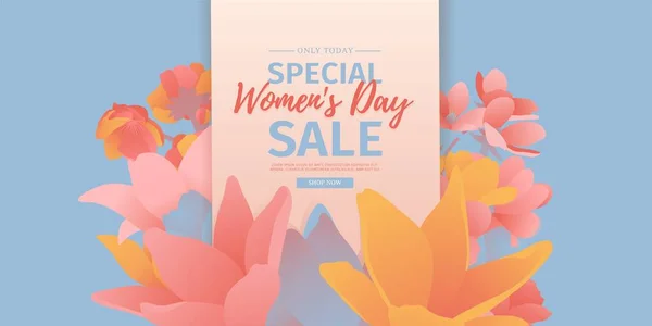 Banner for the International Womens Day. Flyer for March 8 with the decor of flowers. Invitations with the number 8 in the modern style with a pattern of spring plants, leaves and flowers. Vector — Stock Vector