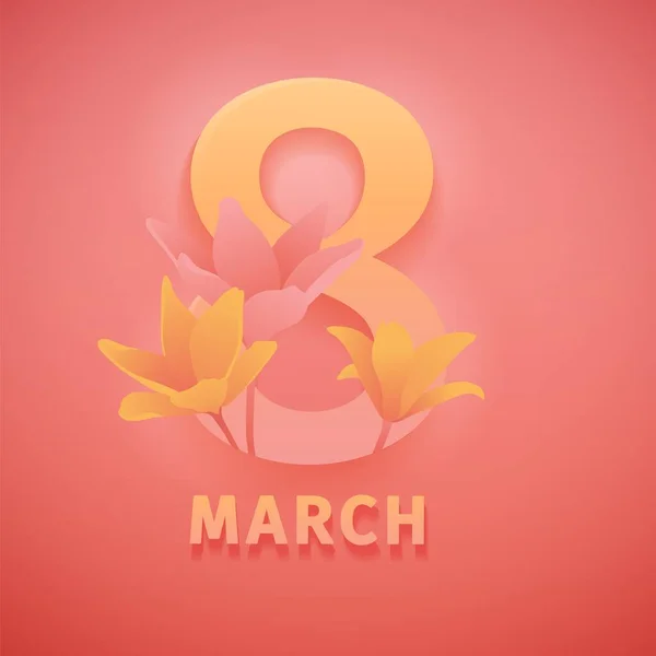 Banner for the International Womens Day. Flyer for March 8 with the decor of flowers. Invitations with the number 8 in the modern style with a pattern of spring plants, leaves and flowers. Vector 스톡 벡터