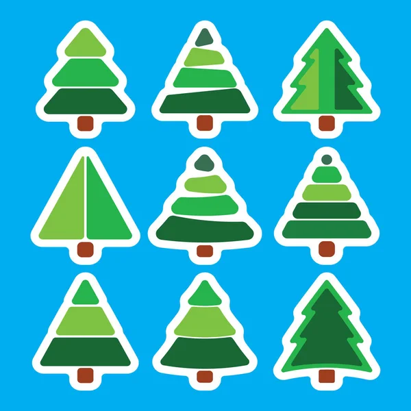 Set of Christmas Pine Tree isolated on blue background. Vector illustration — Stock Vector