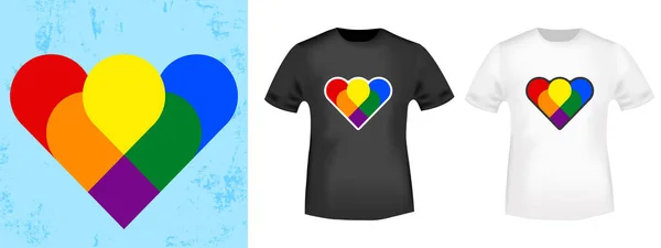 LGBT renk kalp t-shirt pulu, tee izi, uygulama, rozet, etiket giysileri veya diğer baskı ürünleri için. Vektör illüstrasyonu — Stok Vektör