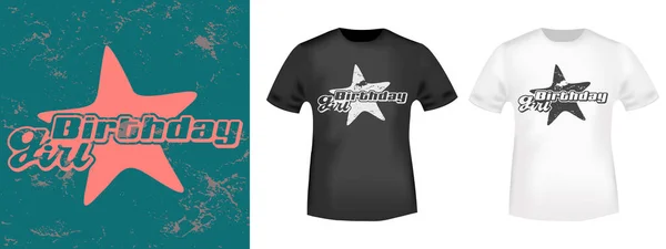 Projeto Estrela Aniversário Menina Para Selo Shirt Impressão Tee Applique — Vetor de Stock