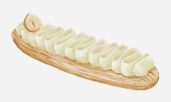 Illustrazione Dessert Eclair Con Crema Nocciole Sfondo Bianco Disegno Isolato — Foto Stock
