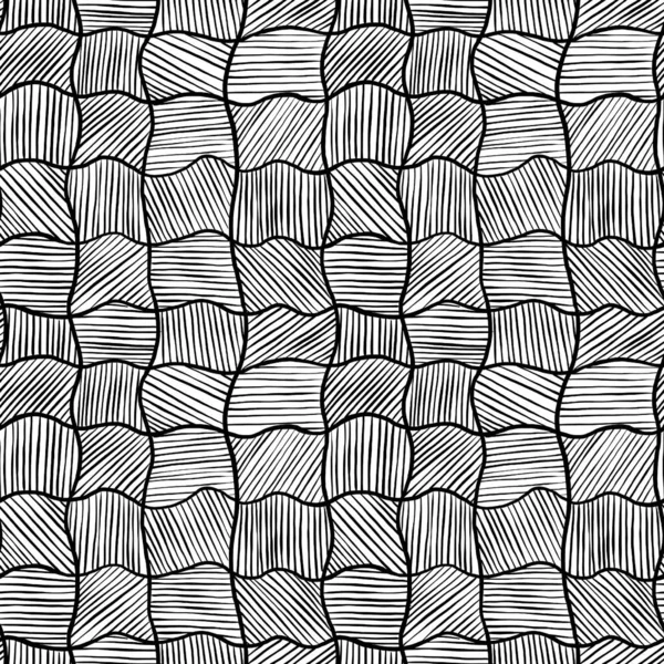 Checkerboard pattern - asymmetrical squares with hatching on a white background, seamless pattern